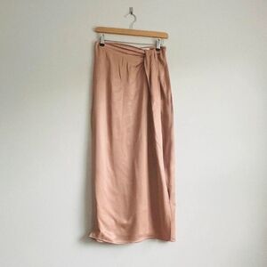 Topshop blush satin tuck detail midi skirt